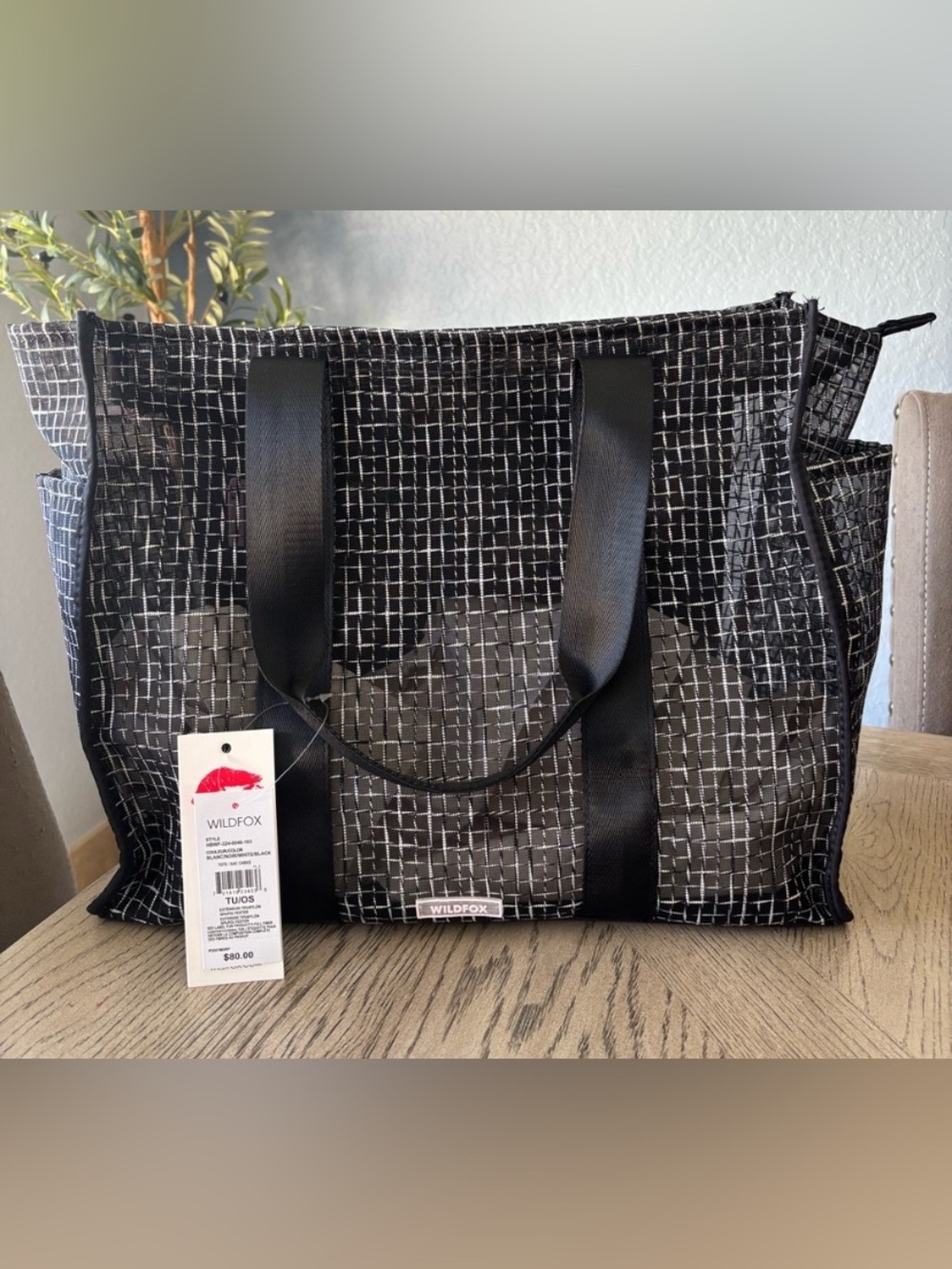 Wildfox Black Silver Grid Tote NWT